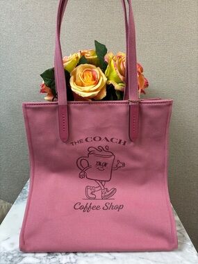 Coach Coffee Shop Lil Miss Jo Rouge Pink Canvas Tote Bag - NWT HTF Novelty